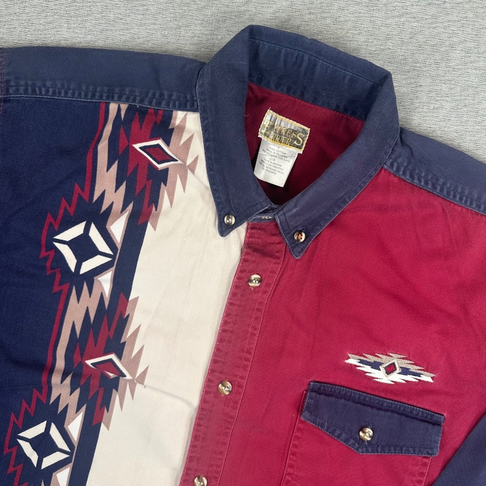 Express Rider Western Shirt Mens Large Red Navy Southwestern Aztec Colorblock
